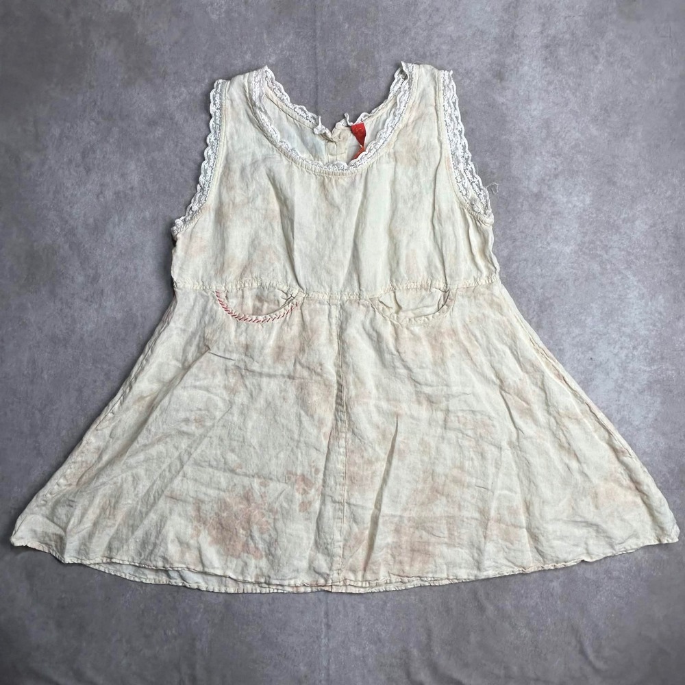 Ewa i Walla Women XL 100% Linen Lace Trim Tunic Top Pink Cream Tie Dye Lagenlook